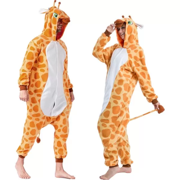Spooktacular Creations Unisex Adult Giraffe Pajama Plush Jumpsuit Pajamas with Hat and Tail for Halloween Costume PartyYellow