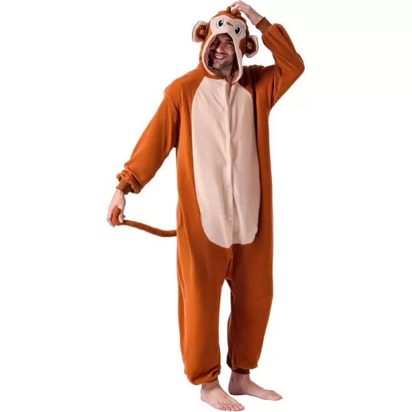 Spooktacular Creations Unisex Adult Monkey Pajama Plush Monkey Costume with Hat and Tail for Dress Up Role Play Themed Party