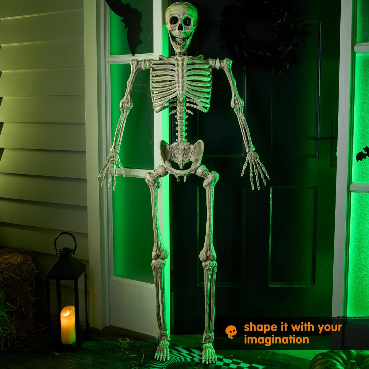 JOYIN 56 FT Halloween Posable Life Size Skeleton Full Body Realistic Bones with Movable Joints for Halloween Indoor and Outdoor Decoration WhiteWhite