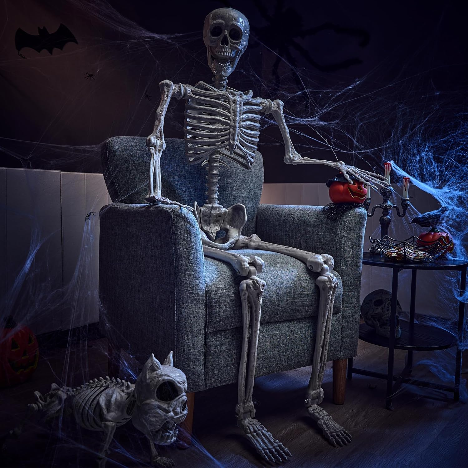 JOYIN 56 FT Halloween Posable Life Size Skeleton Full Body Realistic Bones with Movable Joints for Halloween Indoor and Outdoor Decoration WhiteWhite