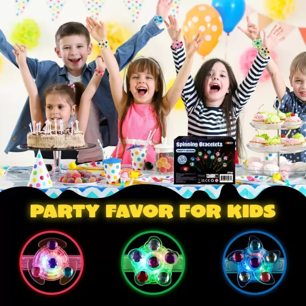 JOYIN 12 Pack LED Light Up Spinner Bracelets Glow in The Dark Fidget Party Favors for Kids Birthday Goodie Bags Stuffers Treasure Box Toys for Classroom