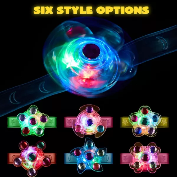 JOYIN 12 Pack LED Light Up Spinner Bracelets Glow in The Dark Fidget Party Favors for Kids Birthday Goodie Bags Stuffers Treasure Box Toys for Classroom
