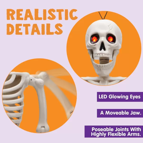 JOYIN 2 PCS 16 Halloween Skeletons Decoration Full Body Posable Hanging Skeletons with Red LED Light Eyes and Movable Joints for Indoor and Outdoor Decoration