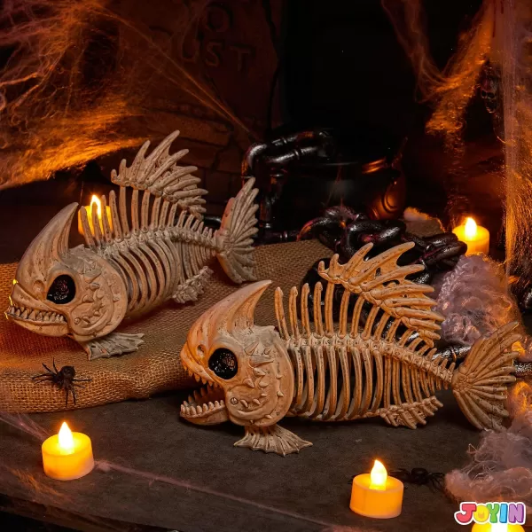 JOYIN 2 PCS 95 Halloween Poseable Fish Skeleton Decor Animal Plastic Bones with Posable Joints for Halloween Indoor Outdoor Decorations Party Props Yard Patio Lawn Garden Props Decor