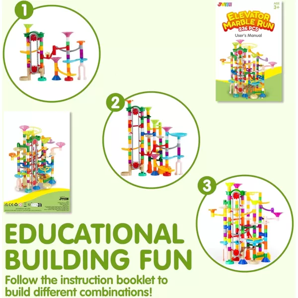 JOYIN 236Pcs Glowing Marble Run with Motorized Elevator Construction Building Blocks Toys with 30 Glow in The Dark Plastic Marbles STEM Gifts for Boys and Girls