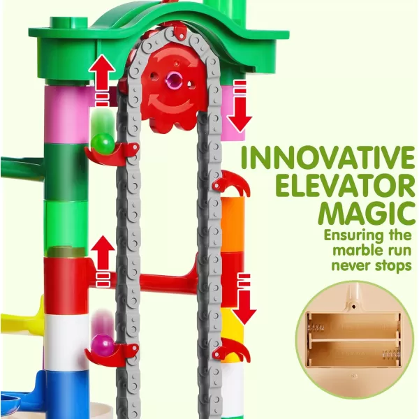 JOYIN 236Pcs Glowing Marble Run with Motorized Elevator Construction Building Blocks Toys with 30 Glow in The Dark Plastic Marbles STEM Gifts for Boys and Girls