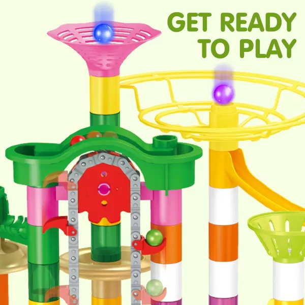 JOYIN 236Pcs Glowing Marble Run with Motorized Elevator Construction Building Blocks Toys with 30 Glow in The Dark Plastic Marbles STEM Gifts for Boys and Girls