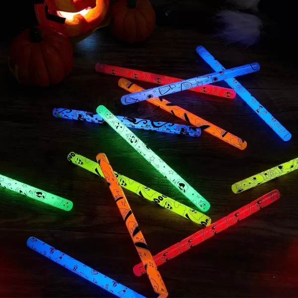 JOYIN 24 Pcs Halloween Glow Stick Hanging Wands in 8 Different Pattern Designs and 6 Colors for Halloween Party Favors Halloween Party Supplies Glow in the Dark Halloween Goodie Bag Fillers