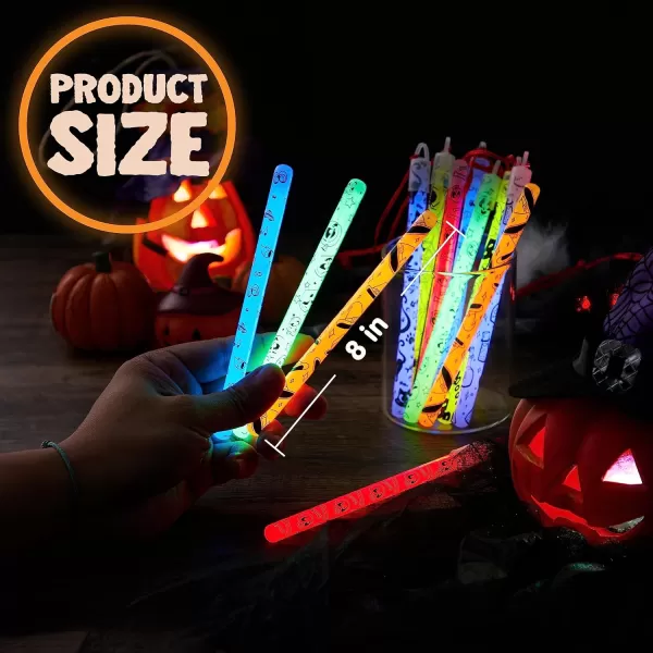 JOYIN 24 Pcs Halloween Glow Stick Hanging Wands in 8 Different Pattern Designs and 6 Colors for Halloween Party Favors Halloween Party Supplies Glow in the Dark Halloween Goodie Bag Fillers