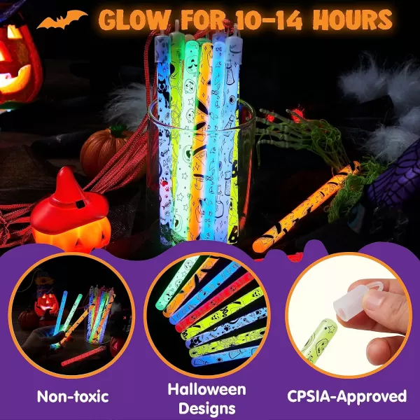 JOYIN 24 Pcs Halloween Glow Stick Hanging Wands in 8 Different Pattern Designs and 6 Colors for Halloween Party Favors Halloween Party Supplies Glow in the Dark Halloween Goodie Bag Fillers