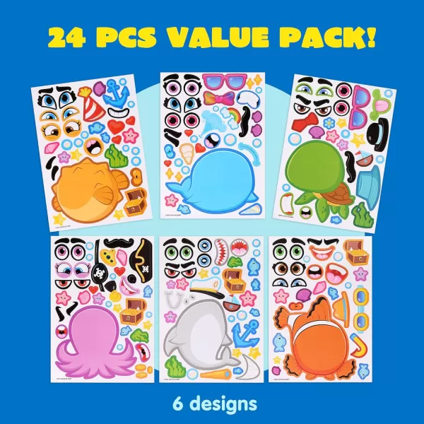 JOYIN 24PCS 9quotx6quot Make a face Stickers for Kids Make Your Own Stickers Mix and Match Stickers with Safaris Sea Farm and Dinosaur Animals Party Favors Kids Crafts Goodie Bags Stuffers for KidsSea Animals