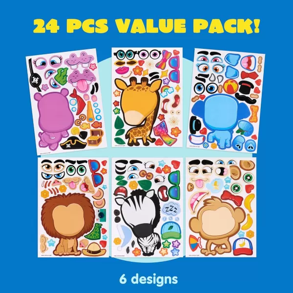 JOYIN 24PCS 9quotx6quot Make a face Stickers for Kids Make Your Own Stickers Mix and Match Stickers with Safaris Sea Farm and Dinosaur Animals Party Favors Kids Crafts Goodie Bags Stuffers for KidsSafaris Animals