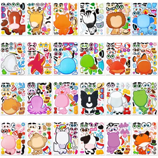 JOYIN 24PCS 9quotx6quot Make a face Stickers for Kids Make Your Own Stickers Mix and Match Stickers with Safaris Sea Farm and Dinosaur Animals Party Favors Kids Crafts Goodie Bags Stuffers for KidsMixed Animals