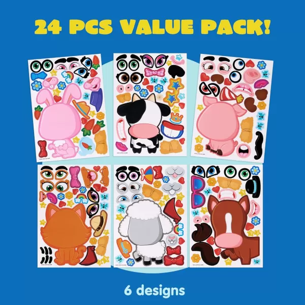 JOYIN 24PCS 9quotx6quot Make a face Stickers for Kids Make Your Own Stickers Mix and Match Stickers with Safaris Sea Farm and Dinosaur Animals Party Favors Kids Crafts Goodie Bags Stuffers for KidsFarm Animals