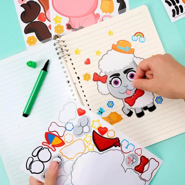 JOYIN 24PCS 9quotx6quot Make a face Stickers for Kids Make Your Own Stickers Mix and Match Stickers with Safaris Sea Farm and Dinosaur Animals Party Favors Kids Crafts Goodie Bags Stuffers for KidsFarm Animals