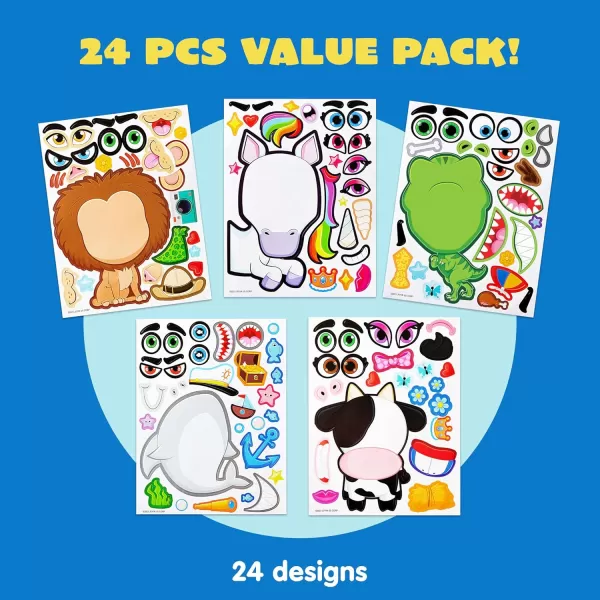 JOYIN 24PCS 9quotx6quot Make a face Stickers for Kids Make Your Own Stickers Mix and Match Stickers with Safaris Sea Farm and Dinosaur Animals Party Favors Kids Crafts Goodie Bags Stuffers for KidsMixed Animals