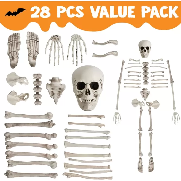 JOYIN 28 PCS Halloween Skeleton Decorations Bones and Skull Kit Indoor Outdoor Decorations Plastic Bones Scary for Spooky Graveyard Haunted House Lawn Yard Party Decor