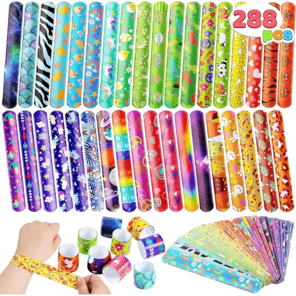 JOYIN 288 Pcs Slap Bracelets Party Favors  36 Designs with Cute and Colorful Themes  Perfect for kids Easter Party Favors Valentine Classroom Prizes Exchanging Gifts