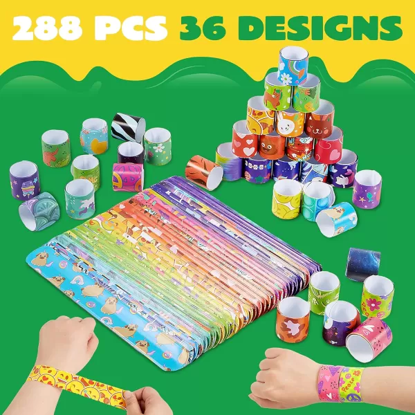 JOYIN 288 Pcs Slap Bracelets Party Favors  36 Designs with Cute and Colorful Themes  Perfect for kids Easter Party Favors Valentine Classroom Prizes Exchanging Gifts