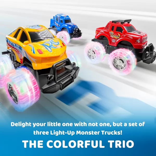 JOYIN 3 Pack Light Up Monster Truck Set Toy Truck Set for Boys and Girls Led Race Truck for Kids Present for Boy Girl 3 4 5 6