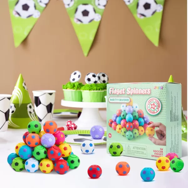 JOYIN 36 Pack Soccer Fidget Spinners for Kids Soccer Party Favors Fidget Toys Bulk Stress Balls Goodie Bags Stuffers for Birthday Party Treasure Box Toys for ClassroomSoccer