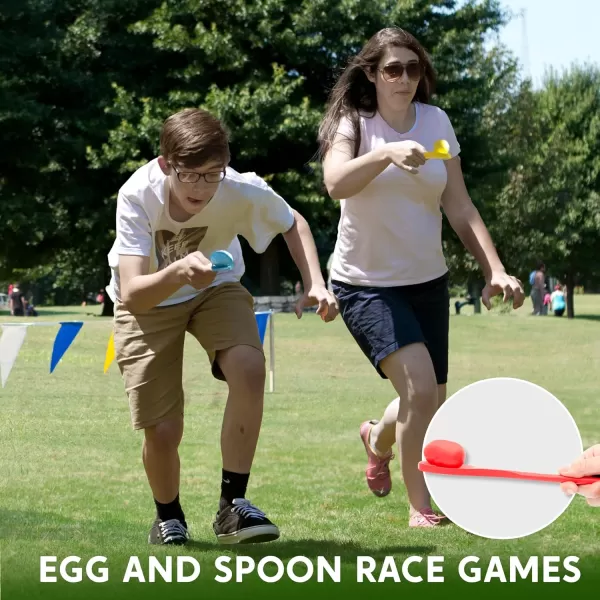 JOYIN 4 Players Outdoor Lawn Games Potato Sack Race Bags Egg and Spoon Race Games Legged Relay Race Bands Elastic Tie Rope for All Ages Kids and Family Outside Easter Eggs Hunt Game Party Favor