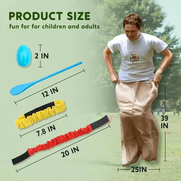 JOYIN 4 Players Outdoor Lawn Games Potato Sack Race Bags Egg and Spoon Race Games Legged Relay Race Bands Elastic Tie Rope for All Ages Kids and Family Outside Easter Eggs Hunt Game Party Favor