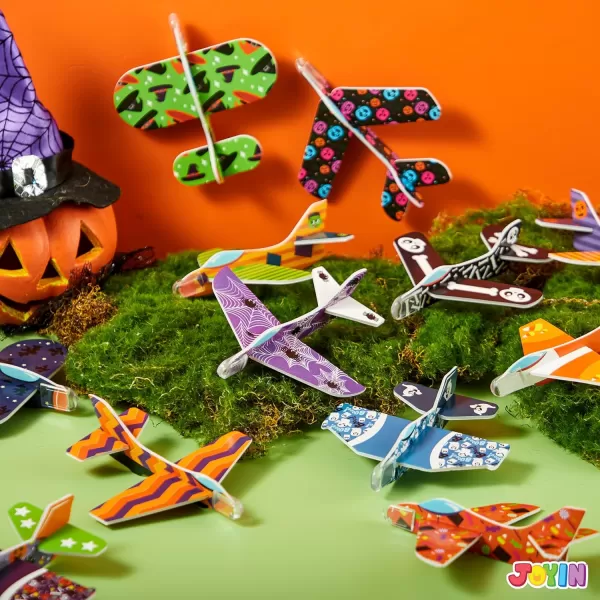 JOYIN 48 PCS Halloween Foam Glider Planes for Kids Flying Paper Airplane Gliders Toys Bulk for Halloween Party Gifts Presents12 Different Airplane DesignsTrick or Treats Party Favor and Supplies