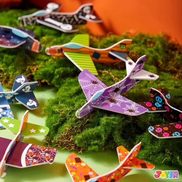 JOYIN 48 PCS Halloween Foam Glider Planes for Kids Flying Paper Airplane Gliders Toys Bulk for Halloween Party Gifts Presents12 Different Airplane DesignsTrick or Treats Party Favor and Supplies