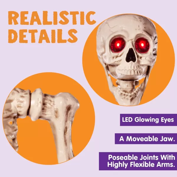 JOYIN 56 FT Halloween LED PosableSkeleton Full Body Realistic Bones with Red Light Eyes and Movable Joints for Halloween Indoor and Outdoor Decoration