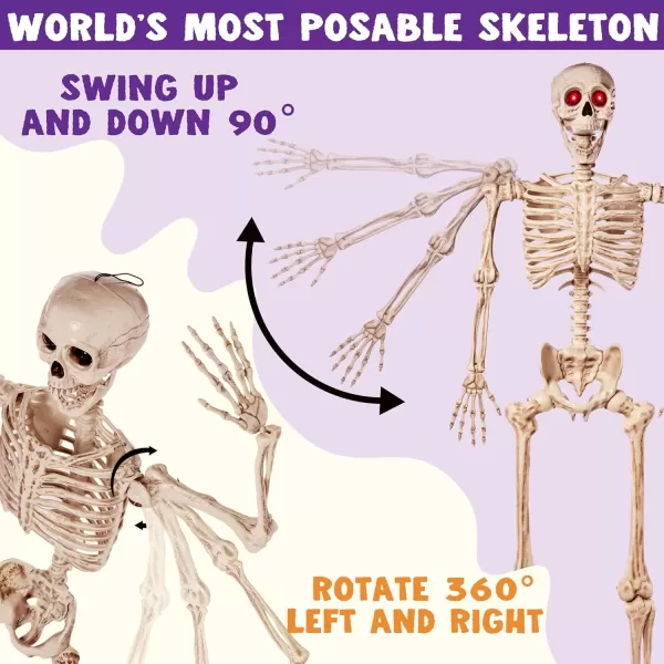 JOYIN 56 FT Halloween LED PosableSkeleton Full Body Realistic Bones with Red Light Eyes and Movable Joints for Halloween Indoor and Outdoor Decoration