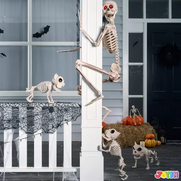 JOYIN 56 FT Halloween LED PosableSkeleton Full Body Realistic Bones with Red Light Eyes and Movable Joints for Halloween Indoor and Outdoor Decoration