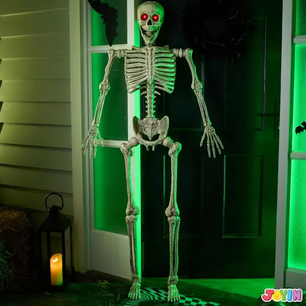 JOYIN 56 FT Halloween LED PosableSkeleton Full Body Realistic Bones with Red Light Eyes and Movable Joints for Halloween Indoor and Outdoor Decoration
