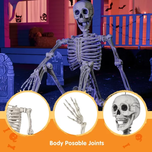 JOYIN 56 FT Halloween Posable Life Size Skeleton Full Body Realistic Bones with Movable Joints for Halloween Indoor and Outdoor Decoration WhiteWhite