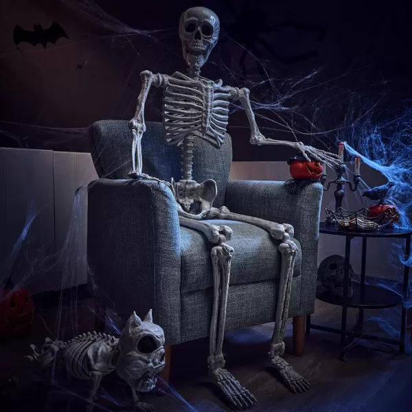 JOYIN 56 FT Halloween Posable Life Size Skeleton Full Body Realistic Bones with Movable Joints for Halloween Indoor and Outdoor Decoration WhiteWhite