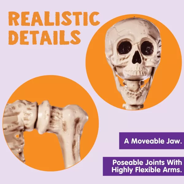 JOYIN 56 FT Halloween Posable Life Size Skeleton Full Body Realistic Bones with Movable Joints for Halloween Indoor and Outdoor Decoration WhiteYellow