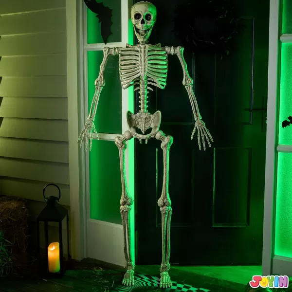 JOYIN 56 FT Halloween Posable Life Size Skeleton Full Body Realistic Bones with Movable Joints for Halloween Indoor and Outdoor Decoration WhiteYellow