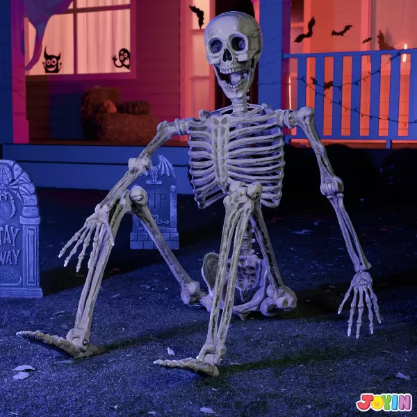 JOYIN 56 FT Halloween Posable Life Size Skeleton Full Body Realistic Bones with Movable Joints for Halloween Indoor and Outdoor Decoration WhiteYellow