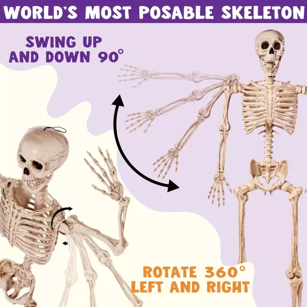 JOYIN 56 FT Halloween Posable Life Size Skeleton Full Body Realistic Bones with Movable Joints for Halloween Indoor and Outdoor Decoration WhiteYellow