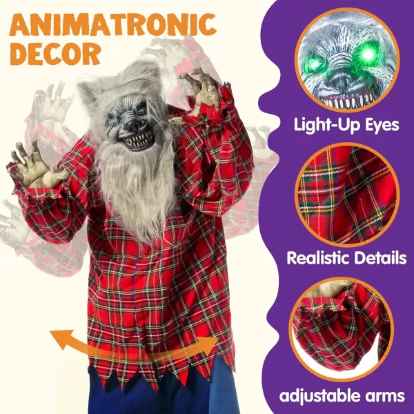 JOYIN 68quot Halloween Animatronics Clearance Scary Halloween Werewolf Decorations with LED Eyes and Creepy Sound Life Size Animated Halloween Decoration Outdoor for Haunted House Decor Lawn Yard PatioWerewolf