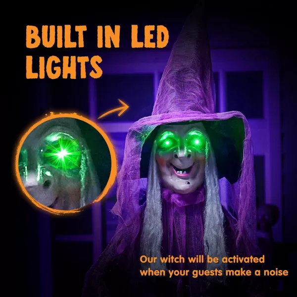 JOYIN 68quot Halloween Animatronics Clearance Scary Halloween Werewolf Decorations with LED Eyes and Creepy Sound Life Size Animated Halloween Decoration Outdoor for Haunted House Decor Lawn Yard PatioPurple Witch