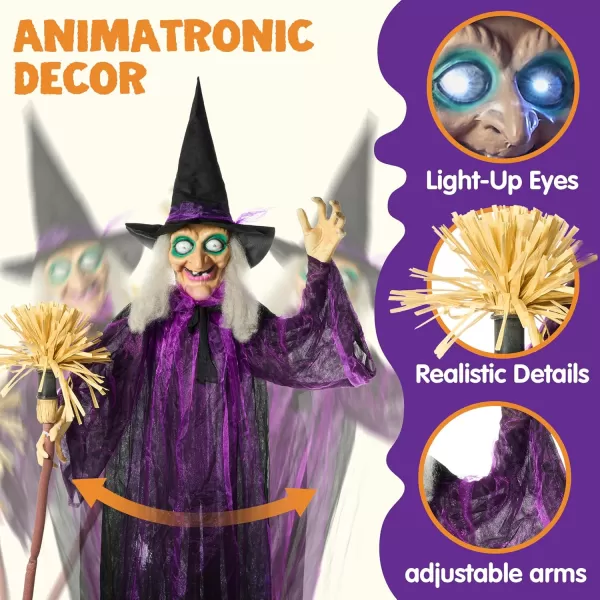 JOYIN 68quot Halloween Animatronics Clearance Scary Halloween Werewolf Decorations with LED Eyes and Creepy Sound Life Size Animated Halloween Decoration Outdoor for Haunted House Decor Lawn Yard PatioWitch with broom