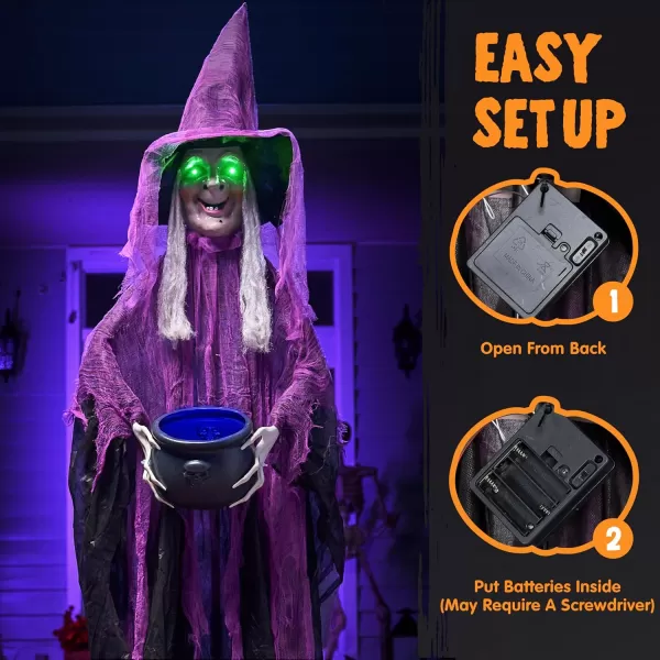 JOYIN 68quot Halloween Animatronics Clearance Scary Halloween Werewolf Decorations with LED Eyes and Creepy Sound Life Size Animated Halloween Decoration Outdoor for Haunted House Decor Lawn Yard PatioPurple Witch