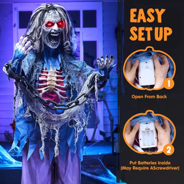JOYIN 68quot Halloween Animatronics Clearance Scary Halloween Werewolf Decorations with LED Eyes and Creepy Sound Life Size Animated Halloween Decoration Outdoor for Haunted House Decor Lawn Yard PatioZombie