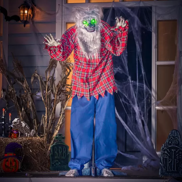 JOYIN 68quot Halloween Animatronics Clearance Scary Halloween Werewolf Decorations with LED Eyes and Creepy Sound Life Size Animated Halloween Decoration Outdoor for Haunted House Decor Lawn Yard PatioWerewolf