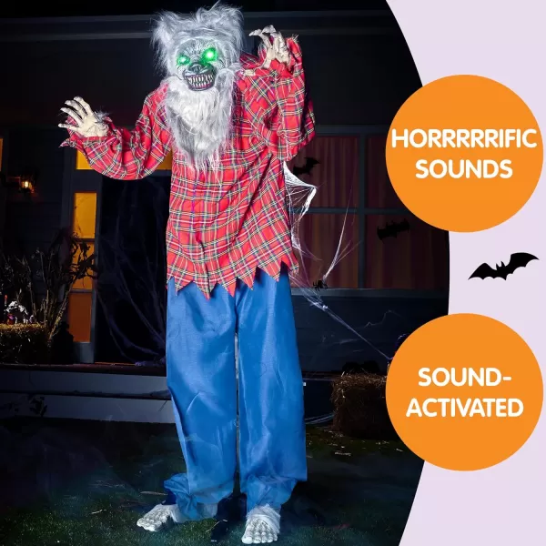 JOYIN 68quot Halloween Animatronics Clearance Scary Halloween Werewolf Decorations with LED Eyes and Creepy Sound Life Size Animated Halloween Decoration Outdoor for Haunted House Decor Lawn Yard PatioWerewolf