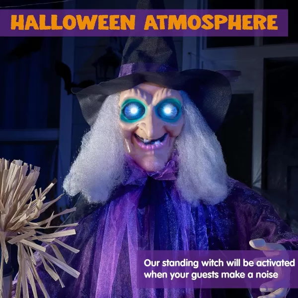 JOYIN 68quot Halloween Animatronics Clearance Scary Halloween Werewolf Decorations with LED Eyes and Creepy Sound Life Size Animated Halloween Decoration Outdoor for Haunted House Decor Lawn Yard PatioWitch with broom