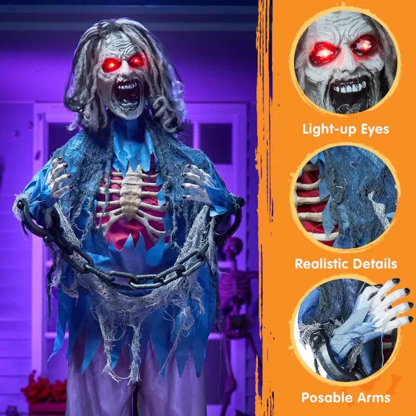 JOYIN 68quot Halloween Animatronics Clearance Scary Halloween Werewolf Decorations with LED Eyes and Creepy Sound Life Size Animated Halloween Decoration Outdoor for Haunted House Decor Lawn Yard PatioZombie