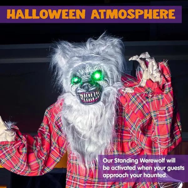 JOYIN 68quot Halloween Animatronics Clearance Scary Halloween Werewolf Decorations with LED Eyes and Creepy Sound Life Size Animated Halloween Decoration Outdoor for Haunted House Decor Lawn Yard PatioWerewolf