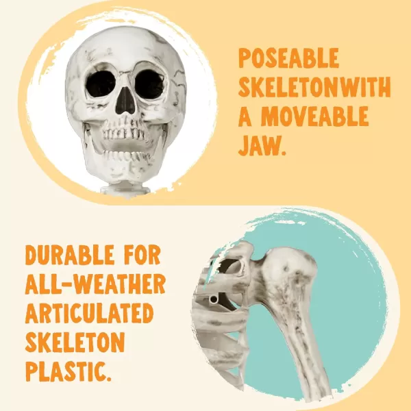 JOYIN 69 FT Halloween Skeleton Posable Plastic Full Body Realistic Human Bones with Movable Joints for Indoor Outdoor Halloween Props Spooky Scene Party DecorationsWhite No ScrewdriverWhite